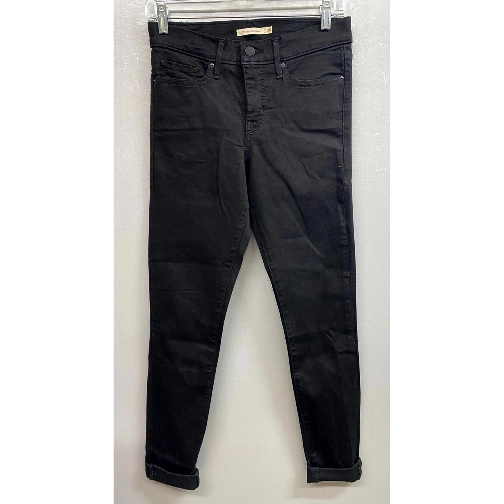 Levi's 311 Shaping Skinny Jeans Womens 28 Black Denim Cotton Cuffed Hem Pockets